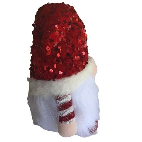 NIB Valentines Day Light Up Gnome Plush Red Sequin Hat Striped Arms - Picture 3 of 6